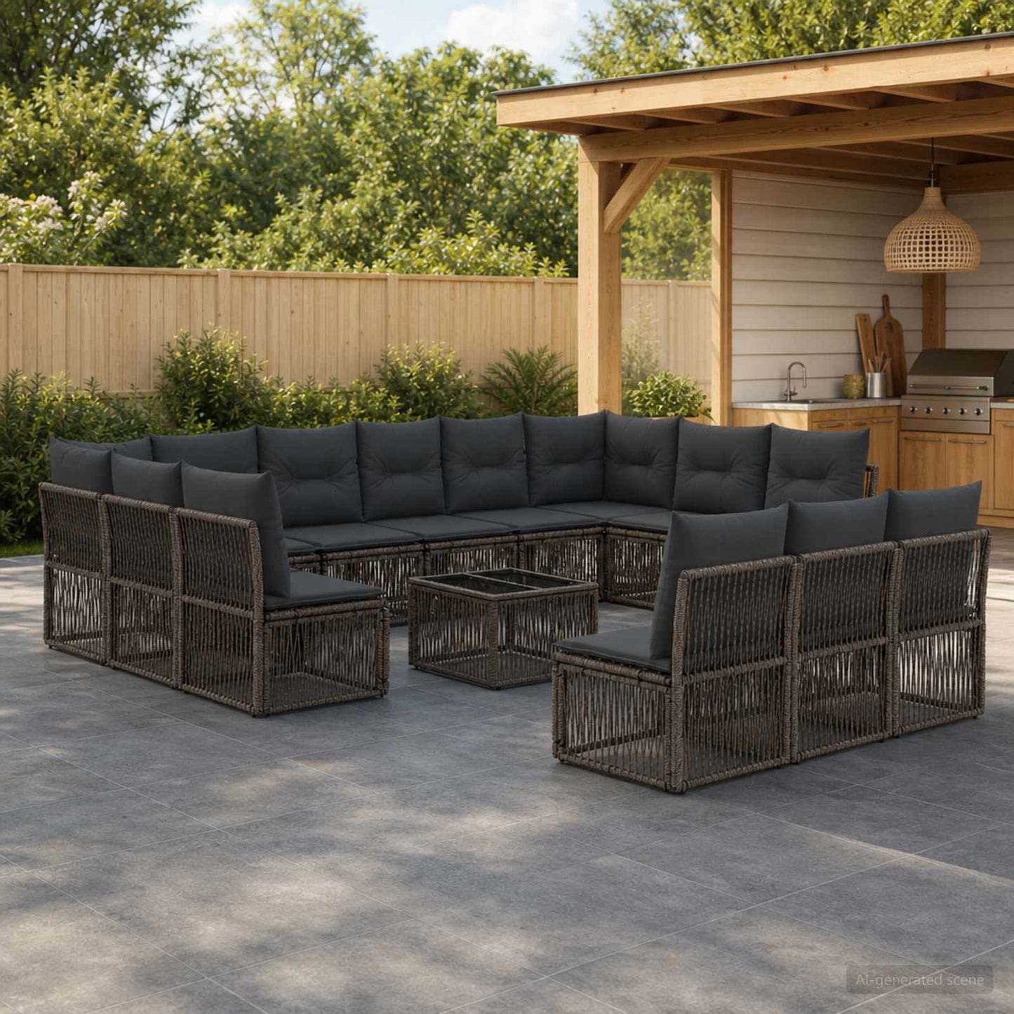 Set Divano da Giardino 14 pcs Grigio polyrattan | homemem39