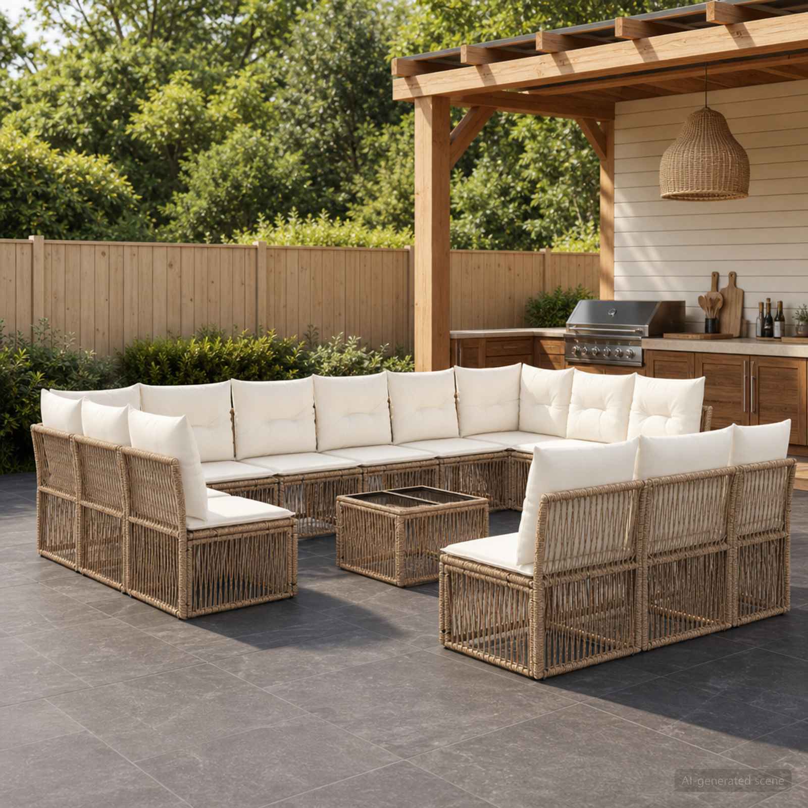 Set Divano da Giardino 14 pcs Beige polyrattan | homemem39