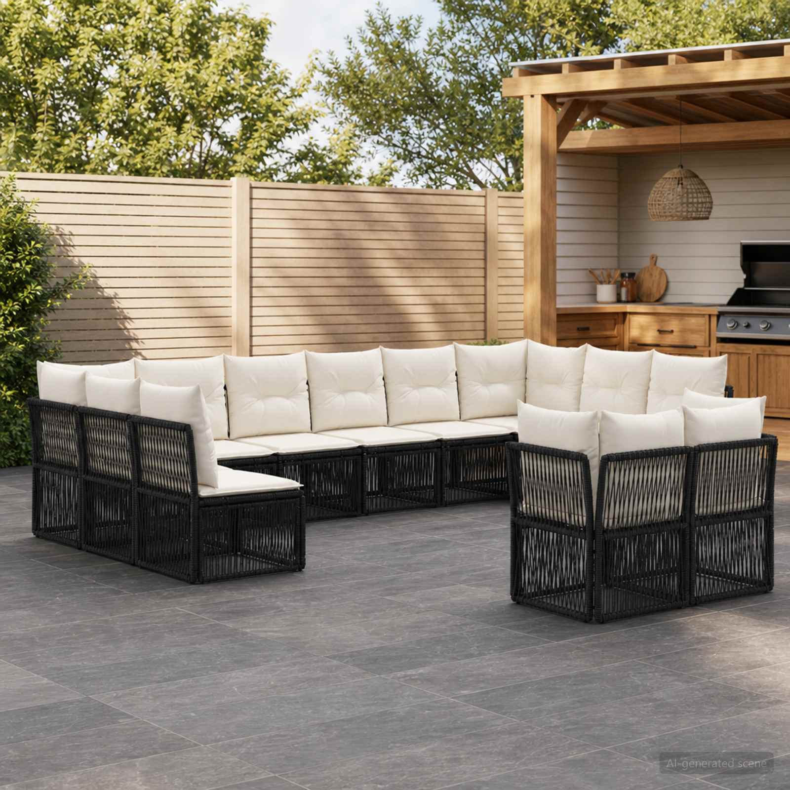 Set Divano da Giardino 12 pcs Nero polyrattan | homemem39