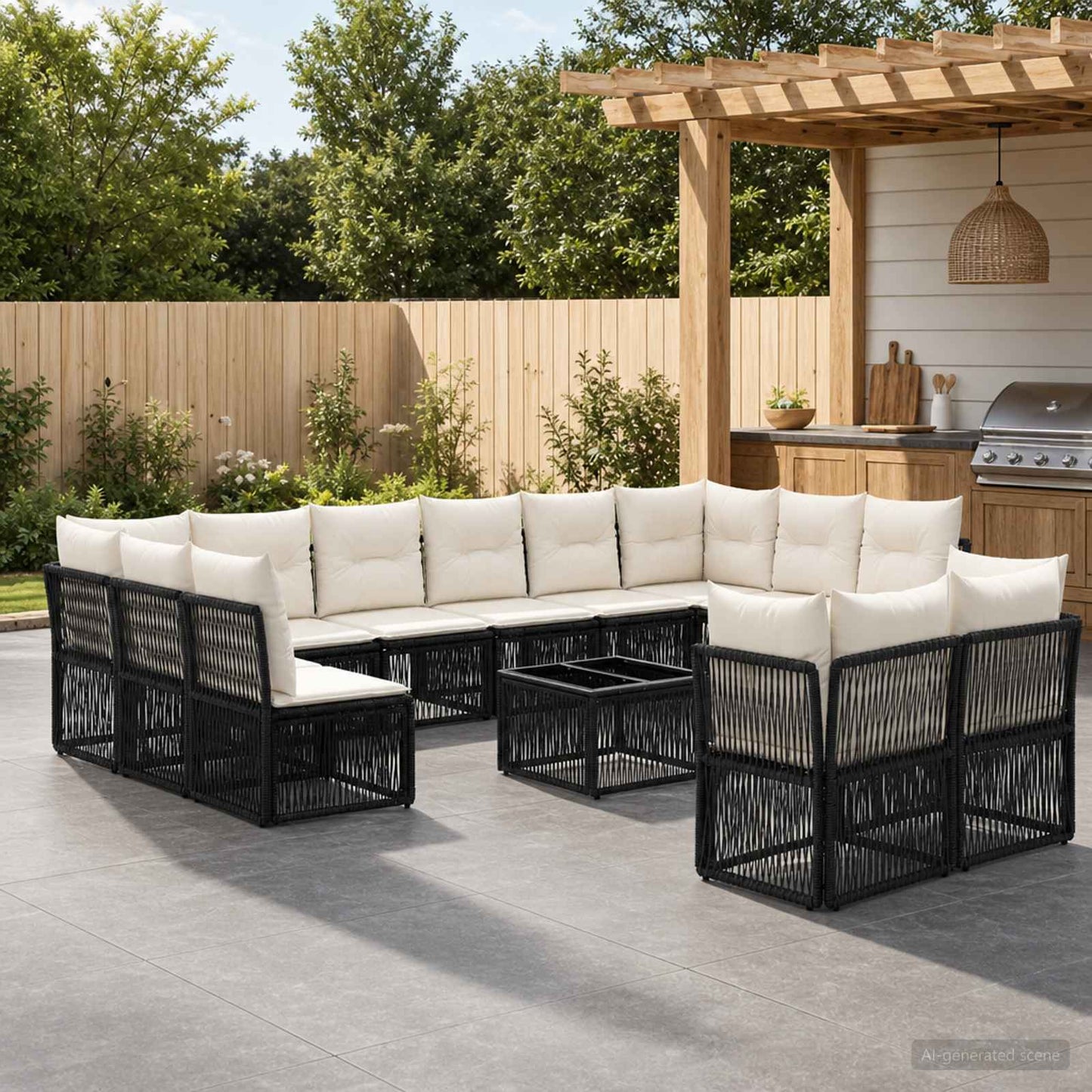 Set Divano da Giardino 13 pcs Nero polyrattan | homemem39
