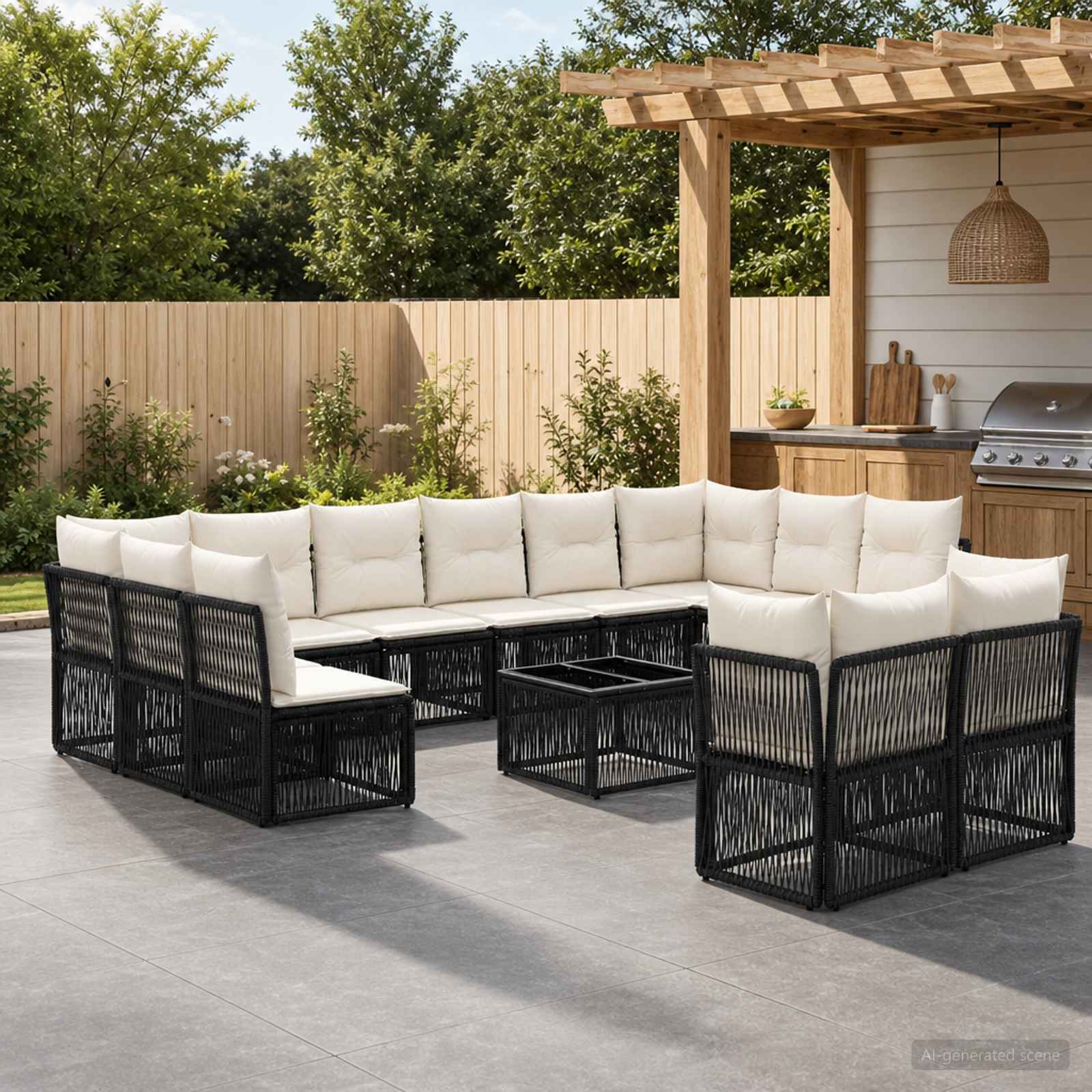 Set Divano da Giardino 13 pcs Nero polyrattan | homemem39