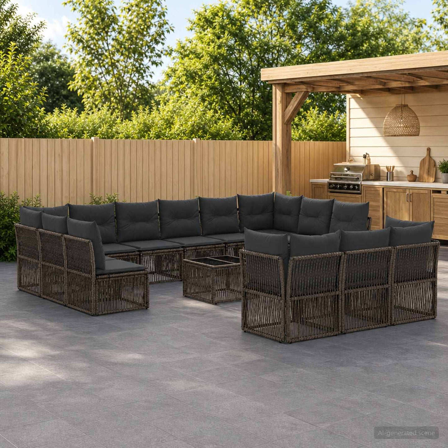 Set Divano da Giardino 14 pcs Grigio polyrattan | homemem39