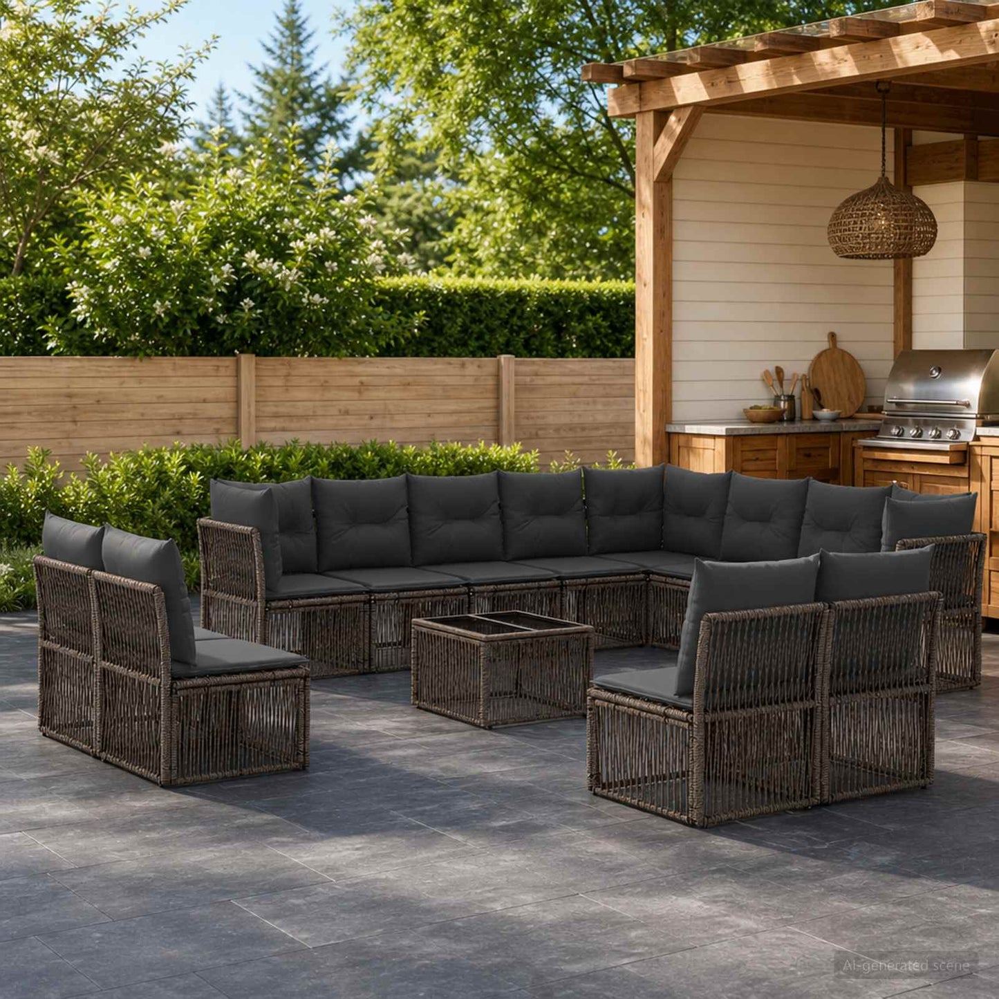 Set Divano da Giardino 13 pcs Grigio polyrattan | homemem39