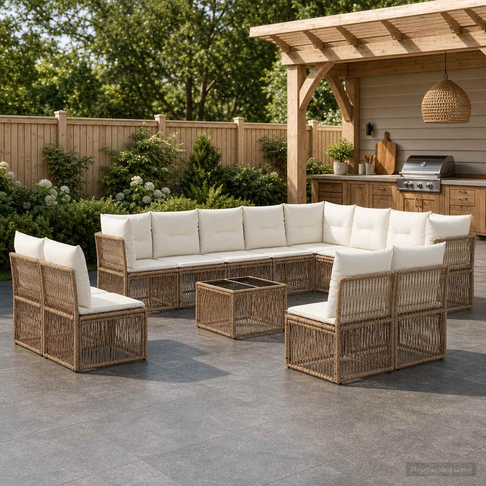 Set Divano da Giardino 13 pcs Beige polyrattan | homemem39