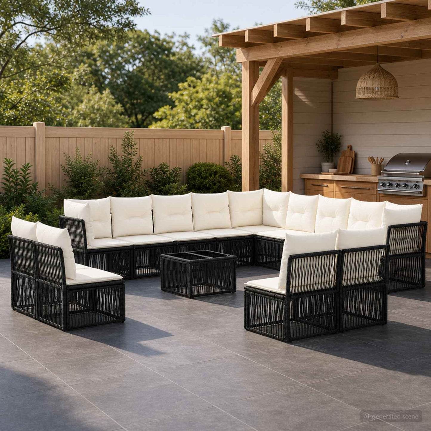 Set Divano da Giardino 14 pcs Nero polyrattan | homemem39