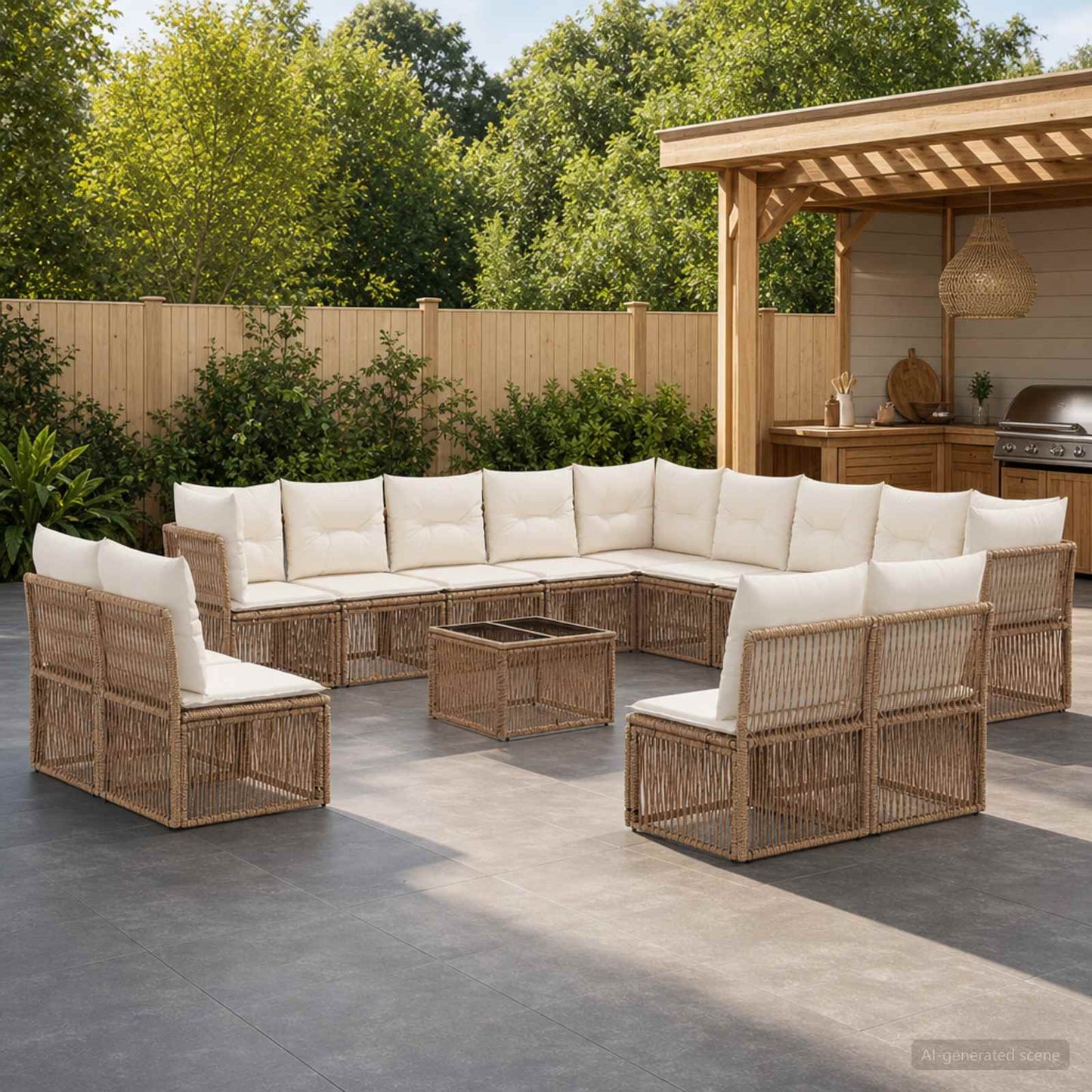Set Divano da Giardino 14 pcs Beige polyrattan | homemem39