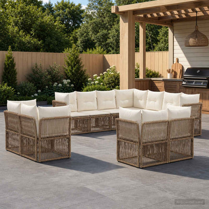 Set Divano da Giardino 11 pcs Beige polyrattan | homemem39