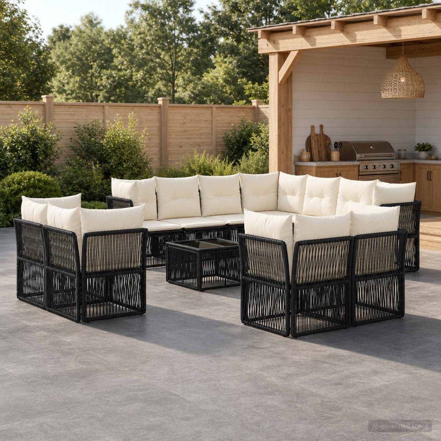 Set Divano da Giardino 12 pcs Nero polyrattan