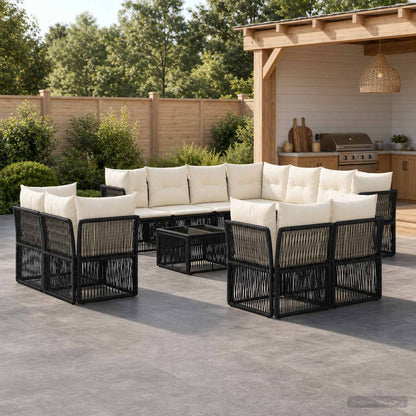 Set Divano da Giardino 12 pcs Nero polyrattan