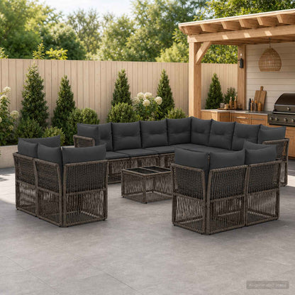 Set Divano da Giardino 12 pcs Grigio polyrattan