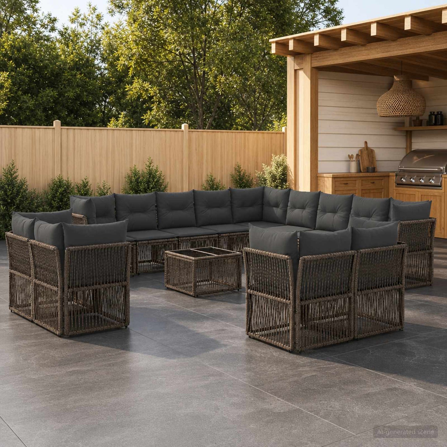 Set Divano da Giardino 14 pcs Grigio polyrattan | homemem39