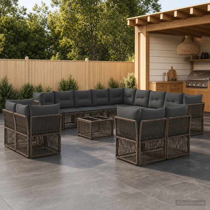 Set Divano da Giardino 14 pcs Grigio polyrattan | homemem39