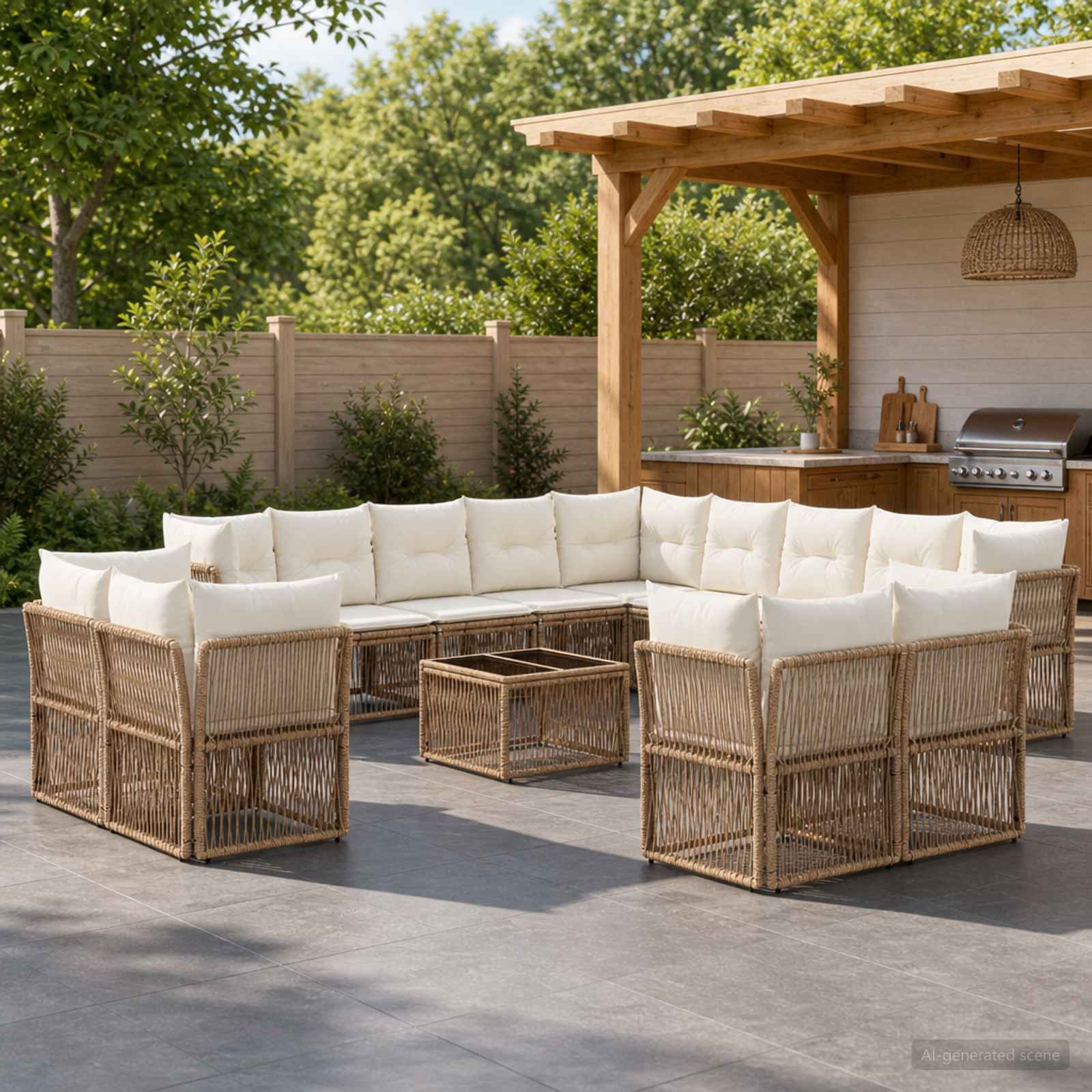 Set Divano da Giardino 14 pcs Beige polyrattan | homemem39