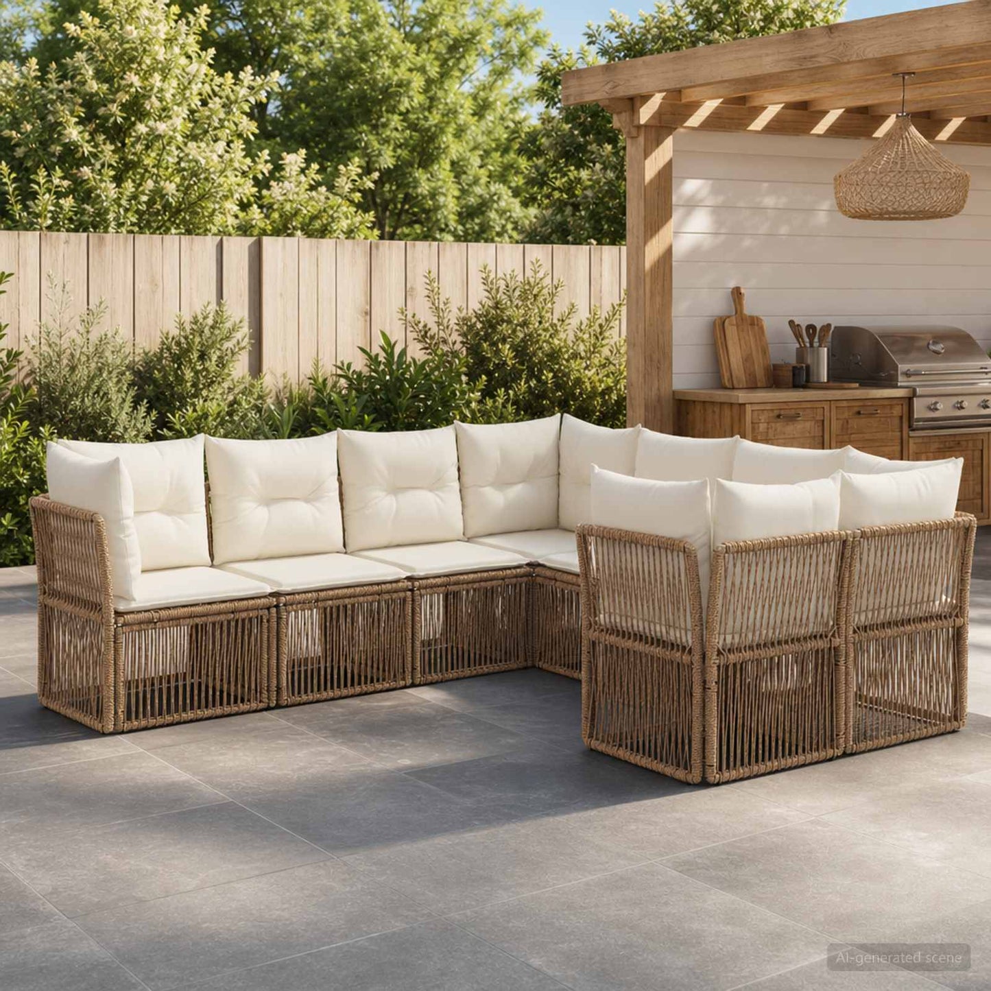 Set Divano da Giardino 8 pz 8-Numero di posti Beige polyrattan | homemem39