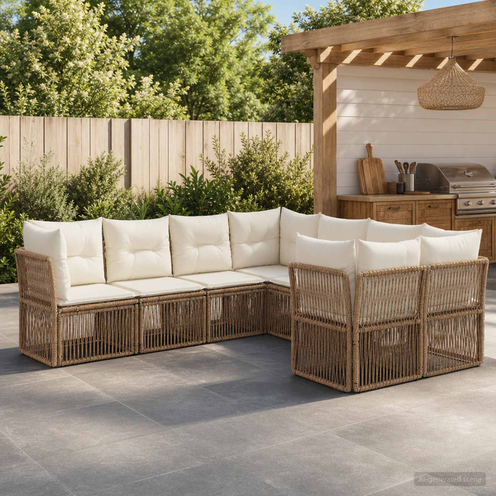 Set Divano da Giardino 8 pz 8-Numero di posti Beige polyrattan | homemem39