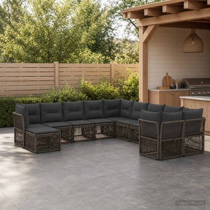 Set Divano da Giardino 11 pcs Grigio polyrattan