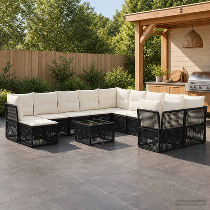 Set Divano da Giardino 12 pcs Nero polyrattan | homemem39