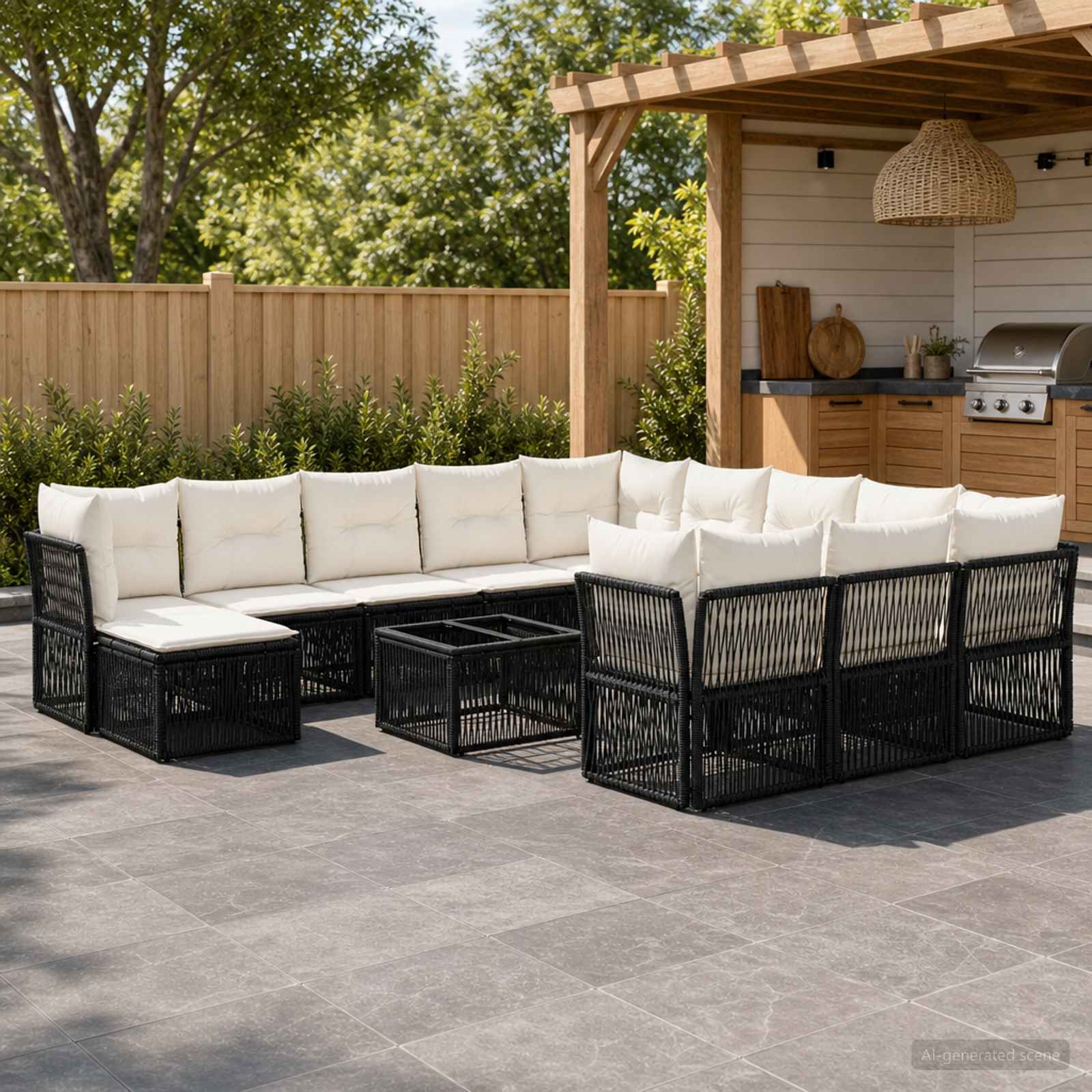 Set Divano da Giardino 13 pcs Nero polyrattan | homemem39