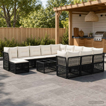 Set Divano da Giardino 13 pcs Nero polyrattan | homemem39