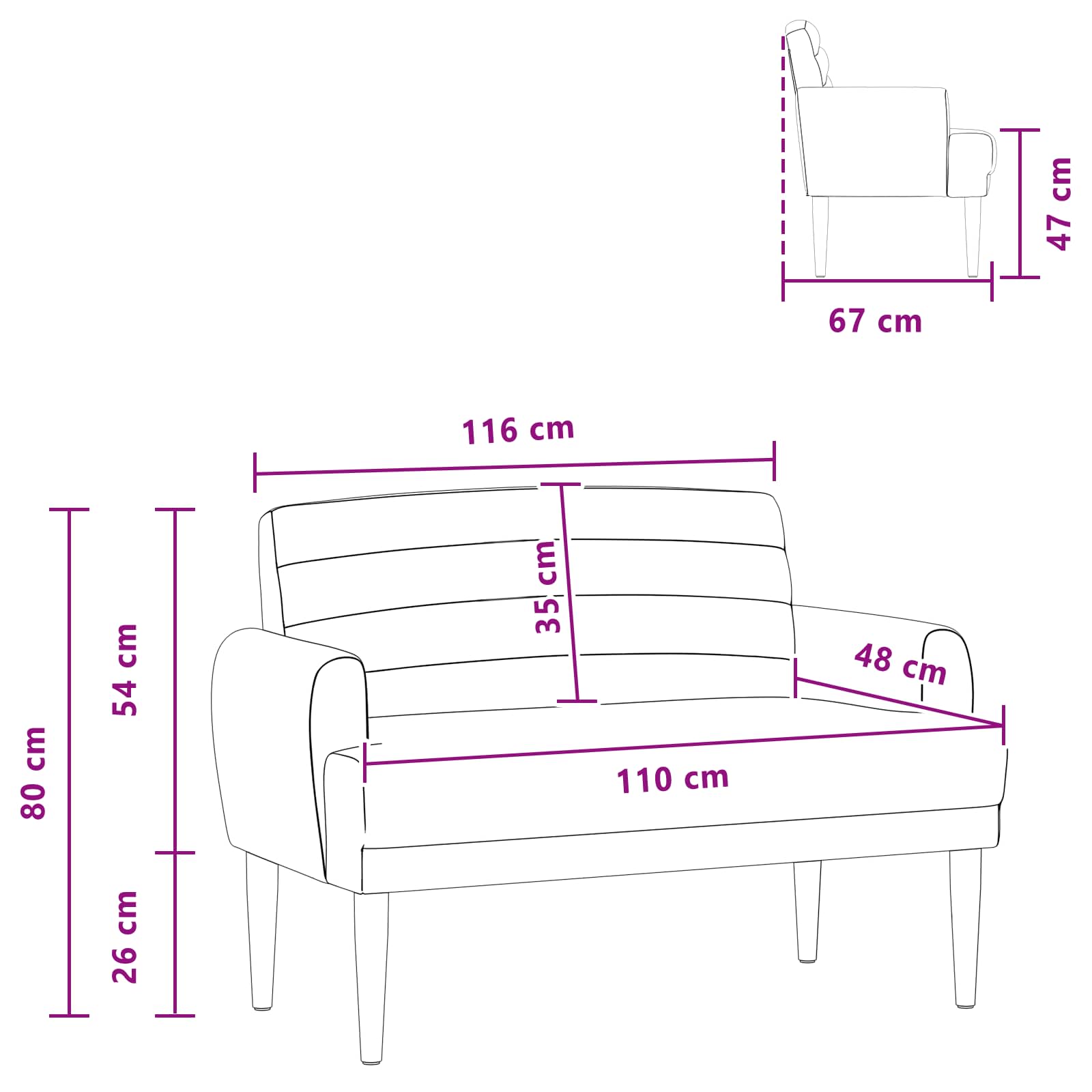 Loveseat con bottoni imbottiti Tortora 116 x 67 x 80 cm Tessuto | homemem39