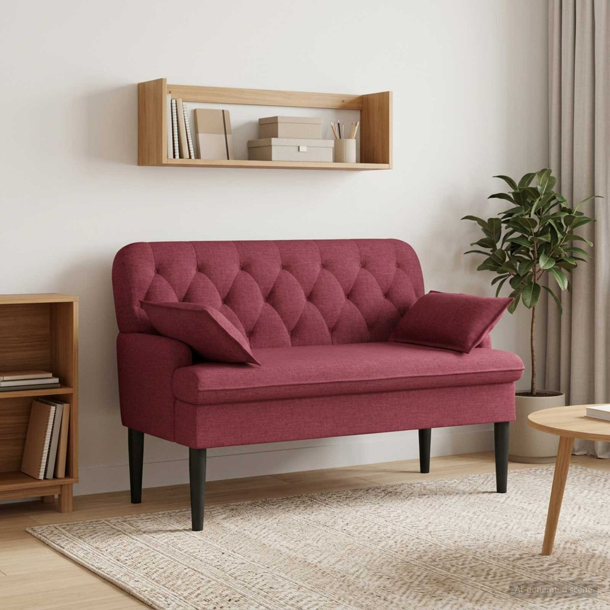 Loveseat con bottoni imbottiti Rosso Vino 111 x 68 x 80 cm | homemem39