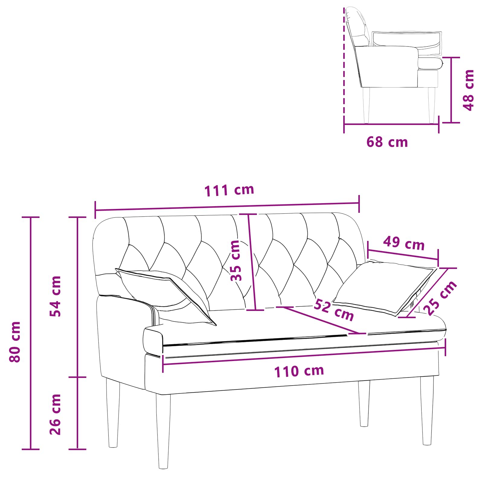 Loveseat con bottoni imbottiti Rosso Vino 111 x 68 x 80 cm | homemem39