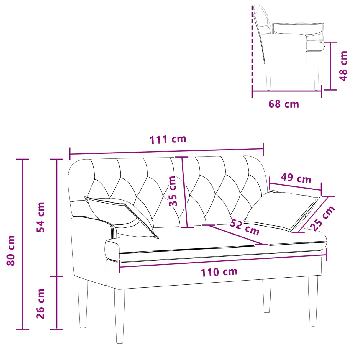 Loveseat con bottoni imbottiti Rosso Vino 111 x 68 x 80 cm | homemem39