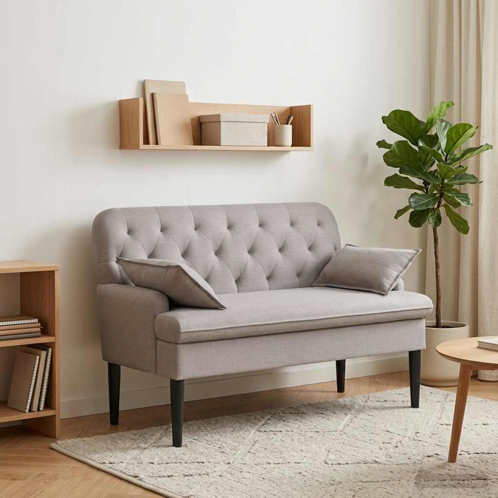 Loveseat con bottoni imbottiti Tortora 111 x 68 x 80 cm Tessuto | homemem39