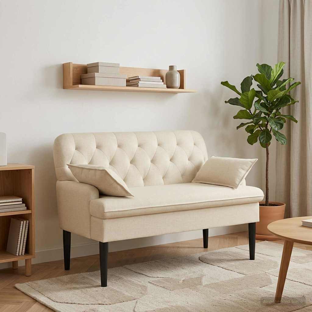 Loveseat con bottoni imbottiti Crema 111 x 68 x 80 cm Tessuto | homemem39