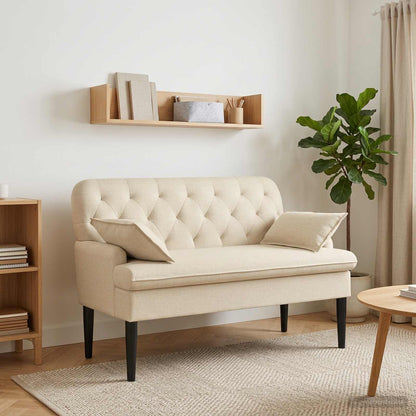 Loveseat con bottoni imbottiti Crema 111 x 68 x 80 cm Tessuto | homemem39