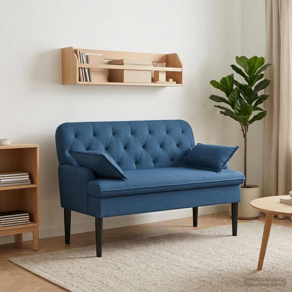Loveseat con bottoni imbottiti Blu 111 x 68 x 80 cm Tessuto | homemem39