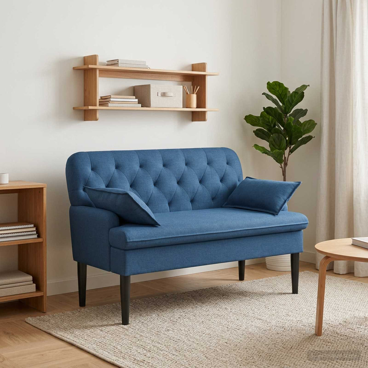 Loveseat con bottoni imbottiti Blu 111 x 68 x 80 cm Tessuto | homemem39