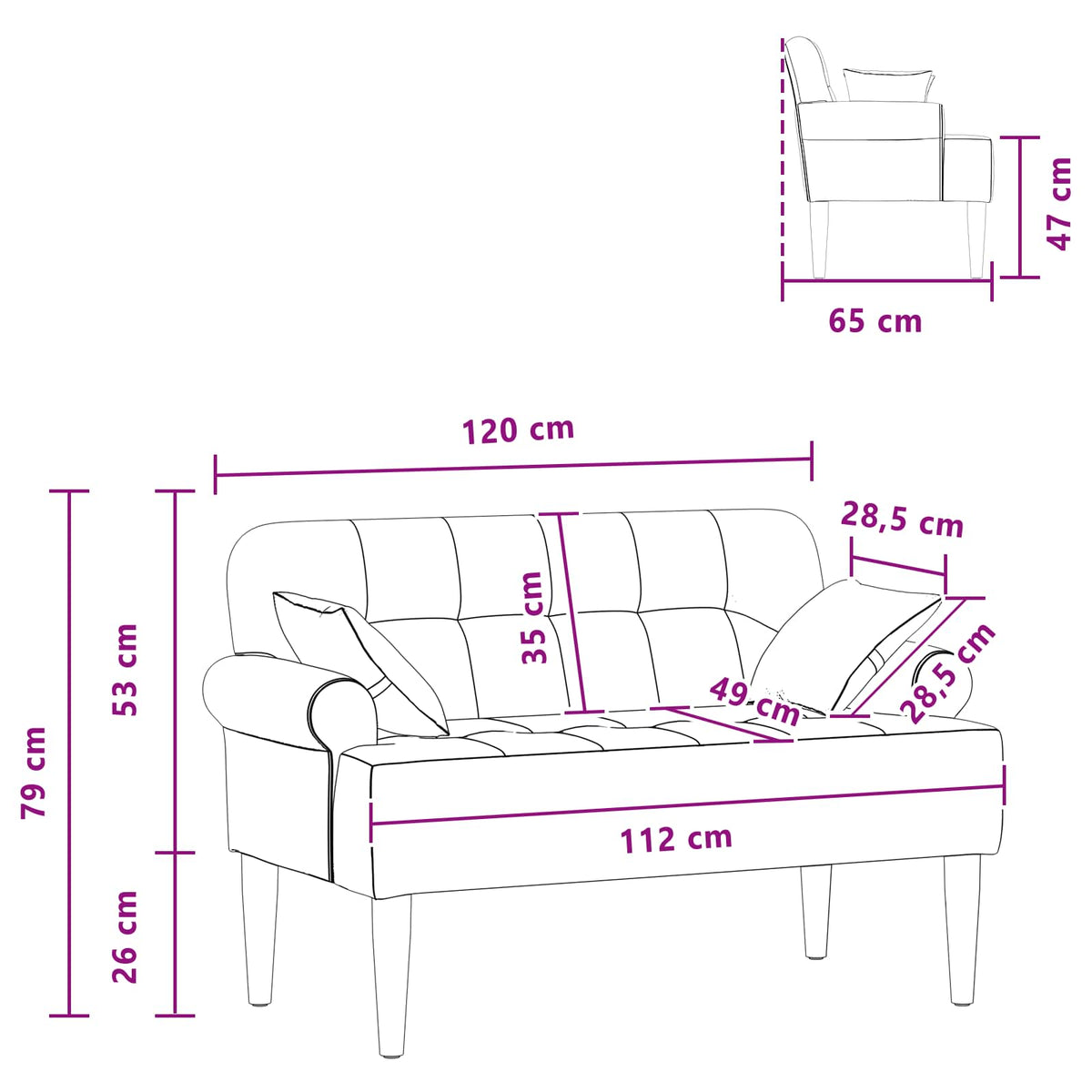 Loveseat con bottoni imbottiti Grigio Scuro 120 x 65 x 79 cm | homemem39