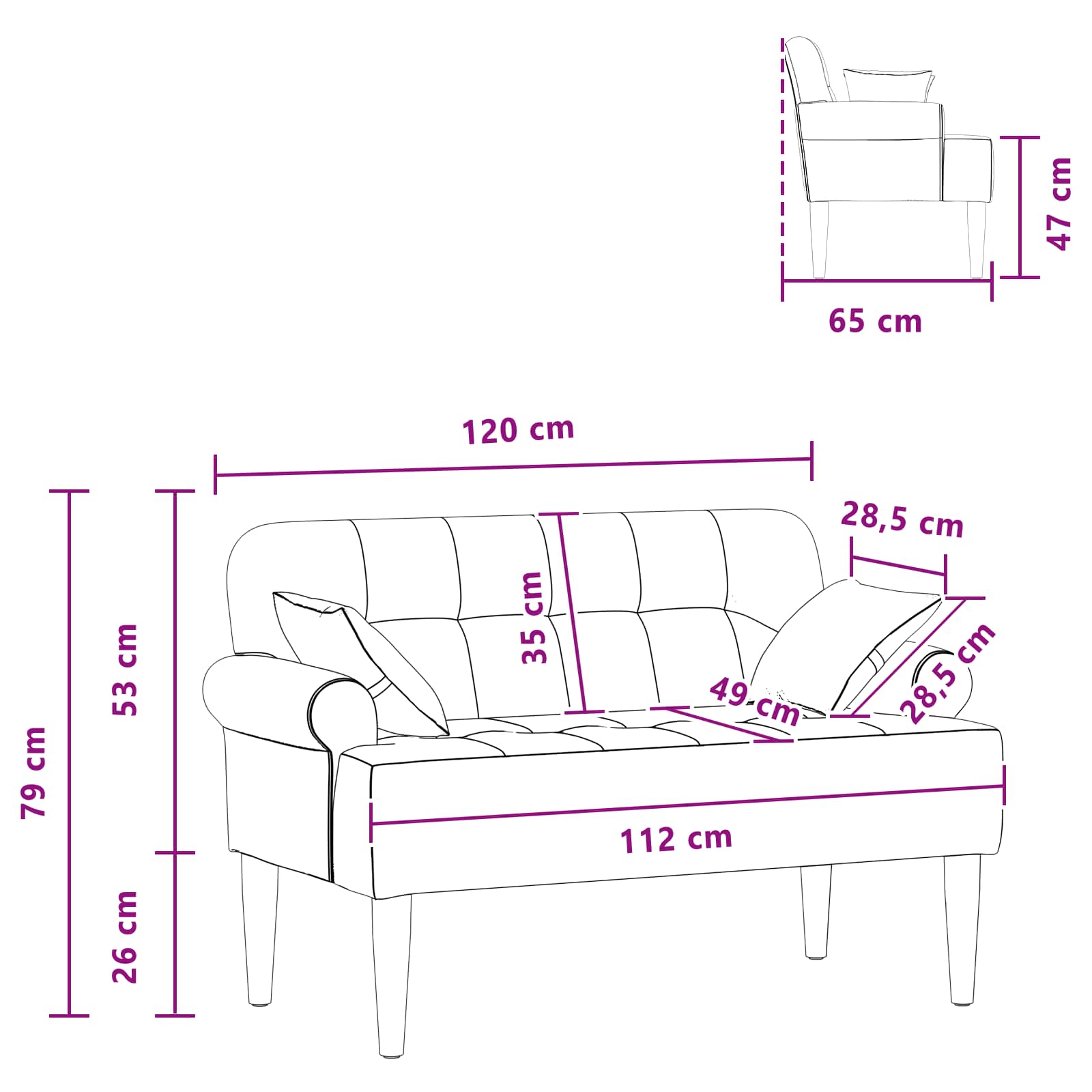 Loveseat con bottoni imbottiti Blu jeans 120 x 65 x 79 cm | homemem39
