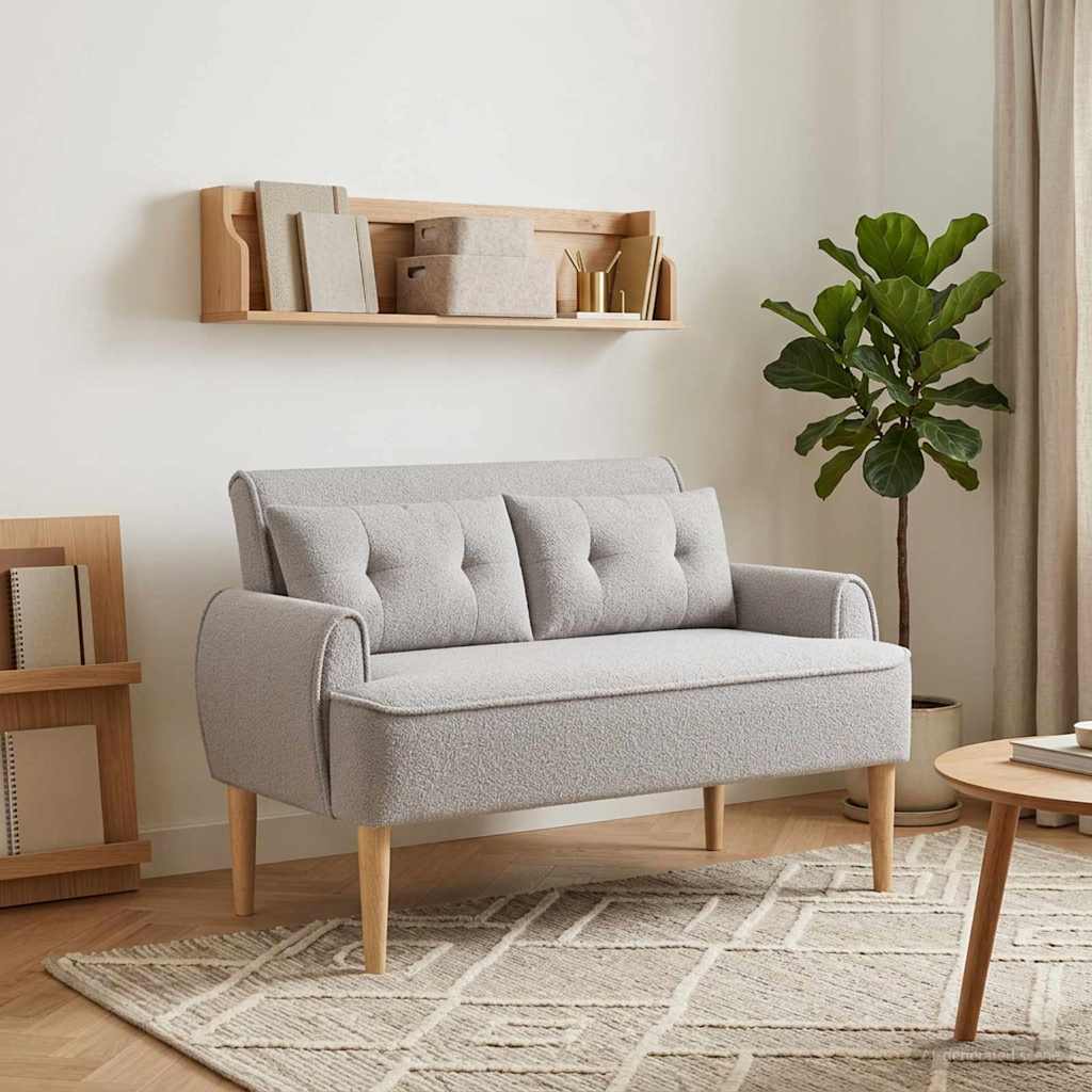 Loveseat con bottoni imbottiti Grigio Chiaro 117 x 67 x 77 cm | homemem39