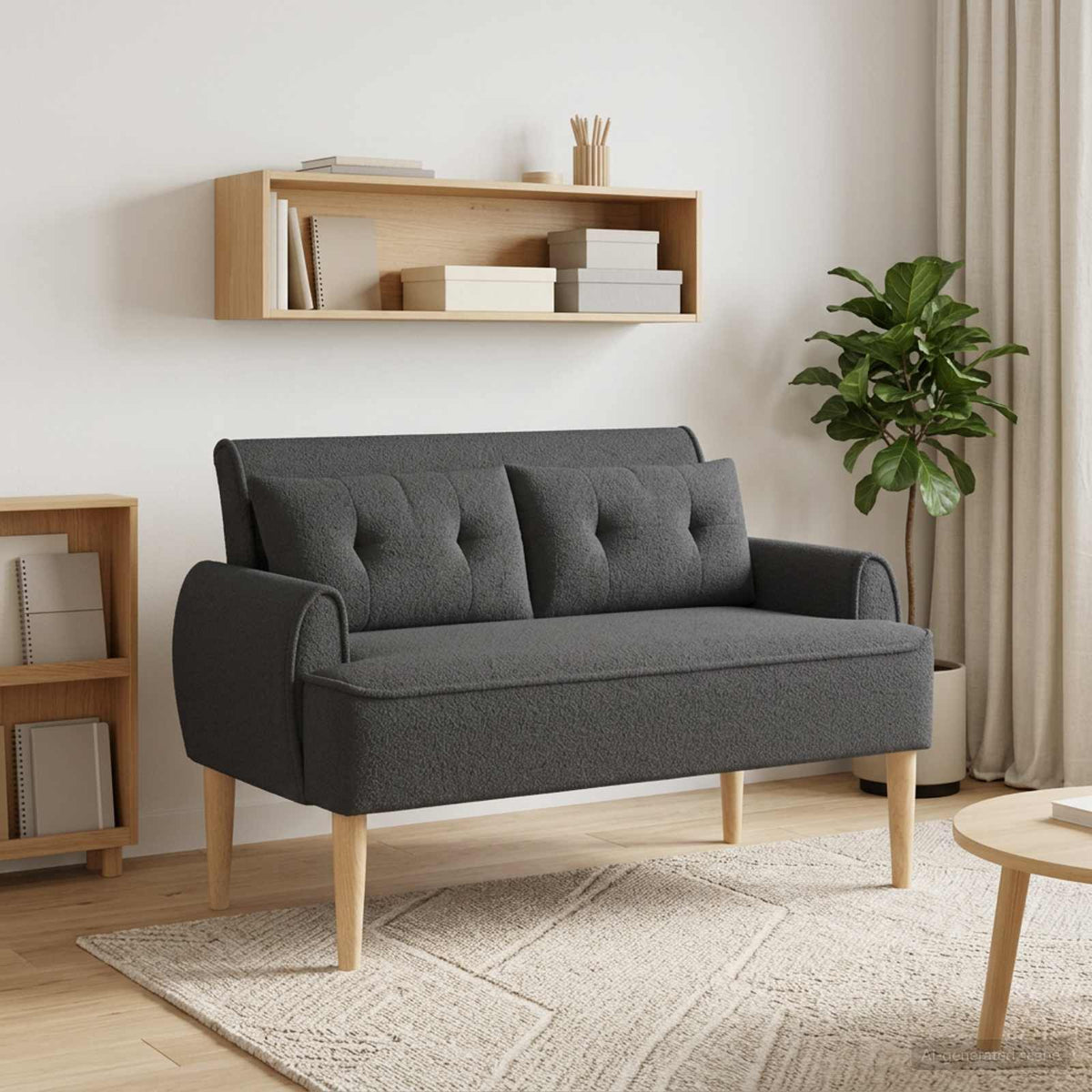 Loveseat con bottoni imbottiti Grigio Scuro 117 x 67 x 77 cm | homemem39