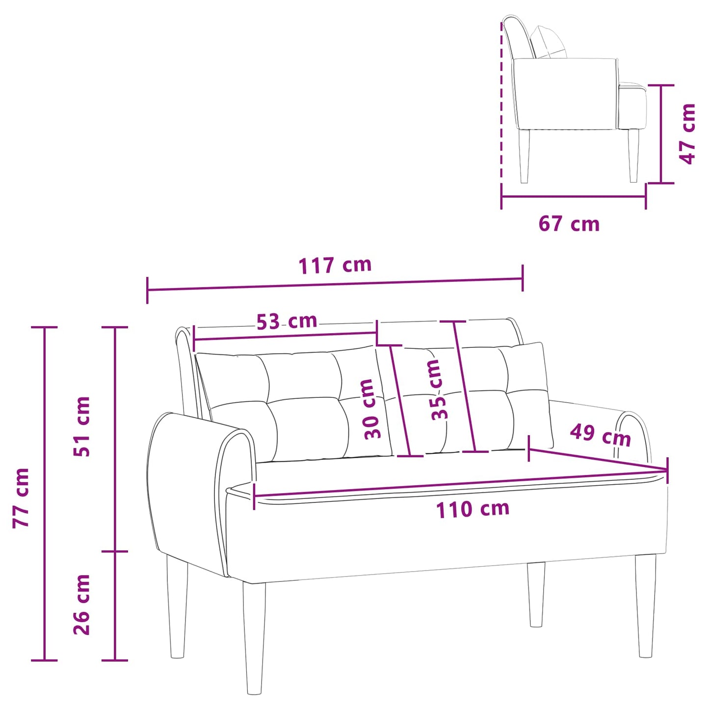 Loveseat con bottoni imbottiti Grigio Scuro 117 x 67 x 77 cm | homemem39