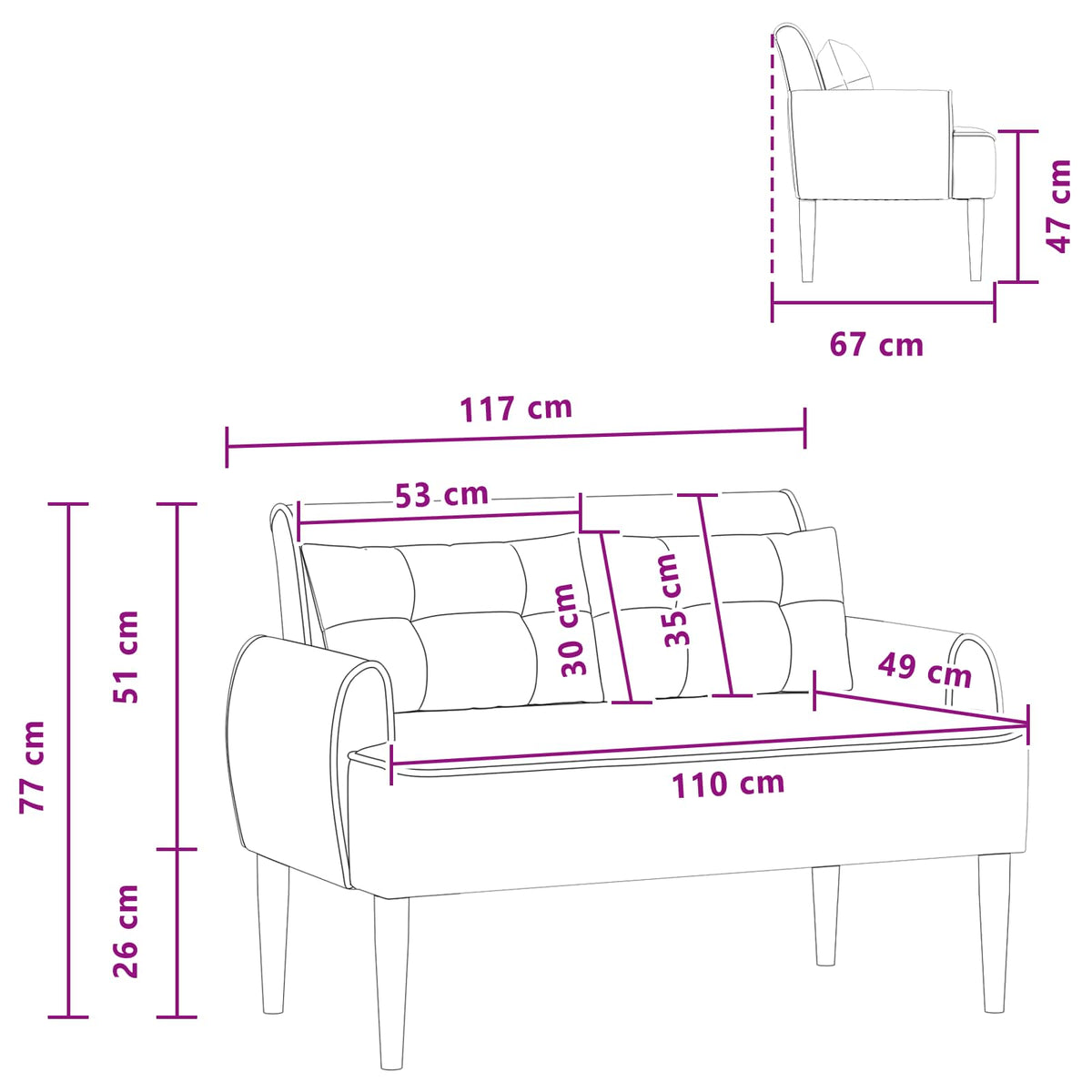 Loveseat con bottoni imbottiti Grigio Scuro 117 x 67 x 77 cm | homemem39