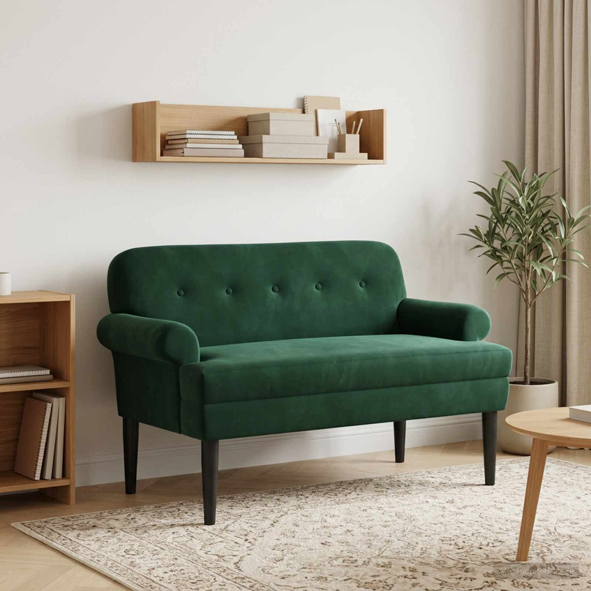 Loveseat con bottoni imbottiti Verde Scuro 120 x 66 x 78 cm | homemem39