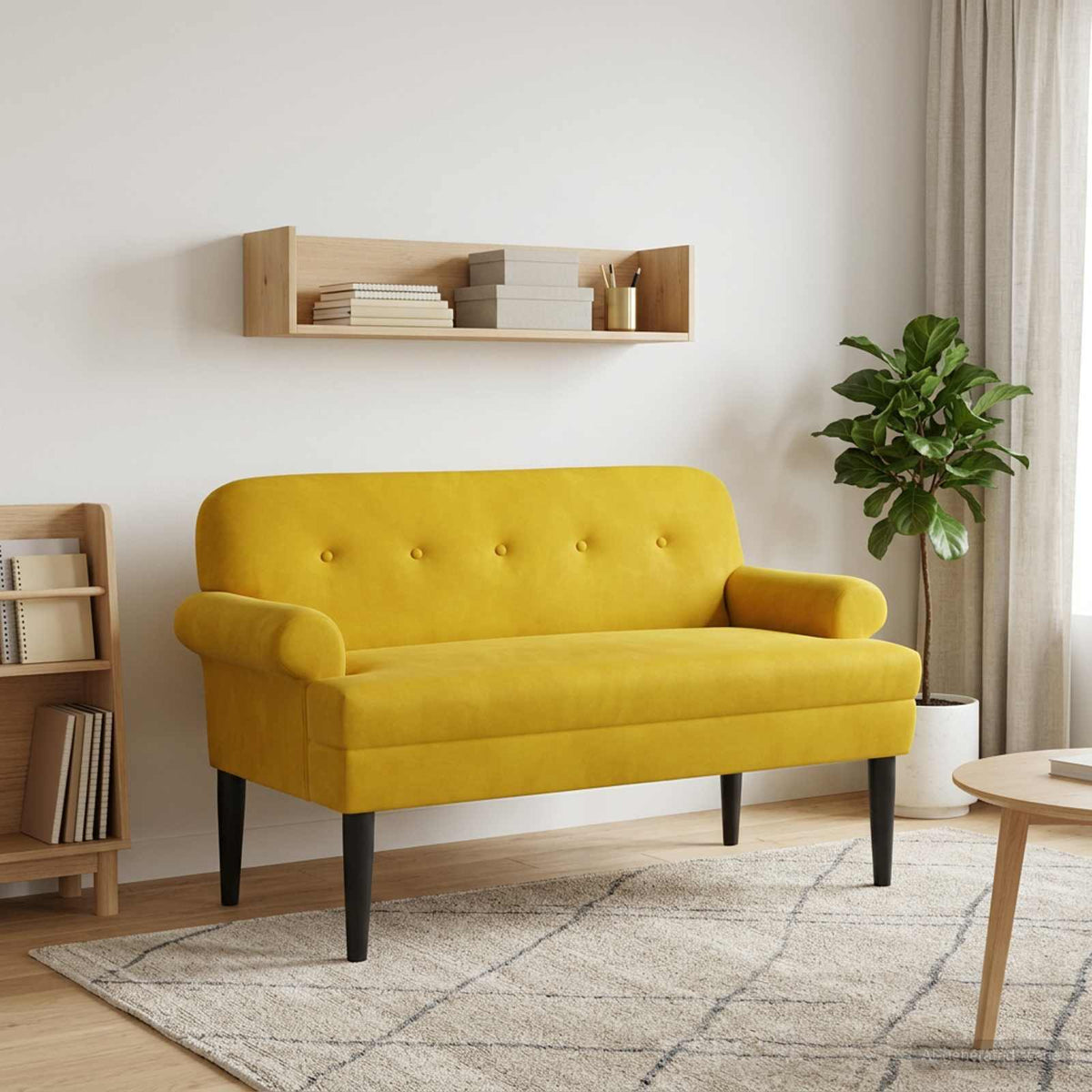 Loveseat con bottoni imbottiti Giallo 120 x 66 x 78 cm Velluto | homemem39