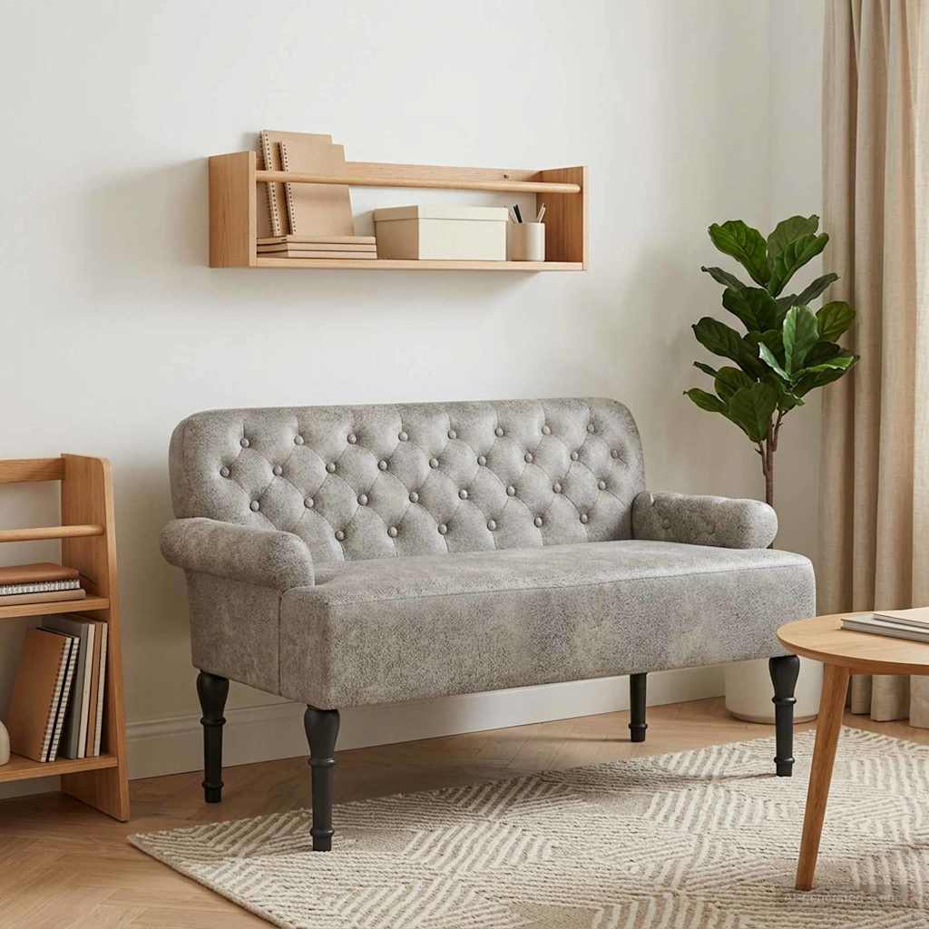 Loveseat con bottoni imbottiti Grigio Chiaro 120 x 65 x 78 cm | homemem39