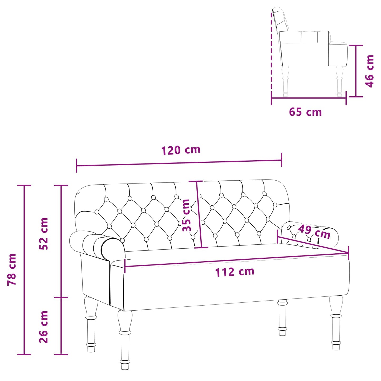 Loveseat con bottoni imbottiti Grigio Chiaro 120 x 65 x 78 cm | homemem39