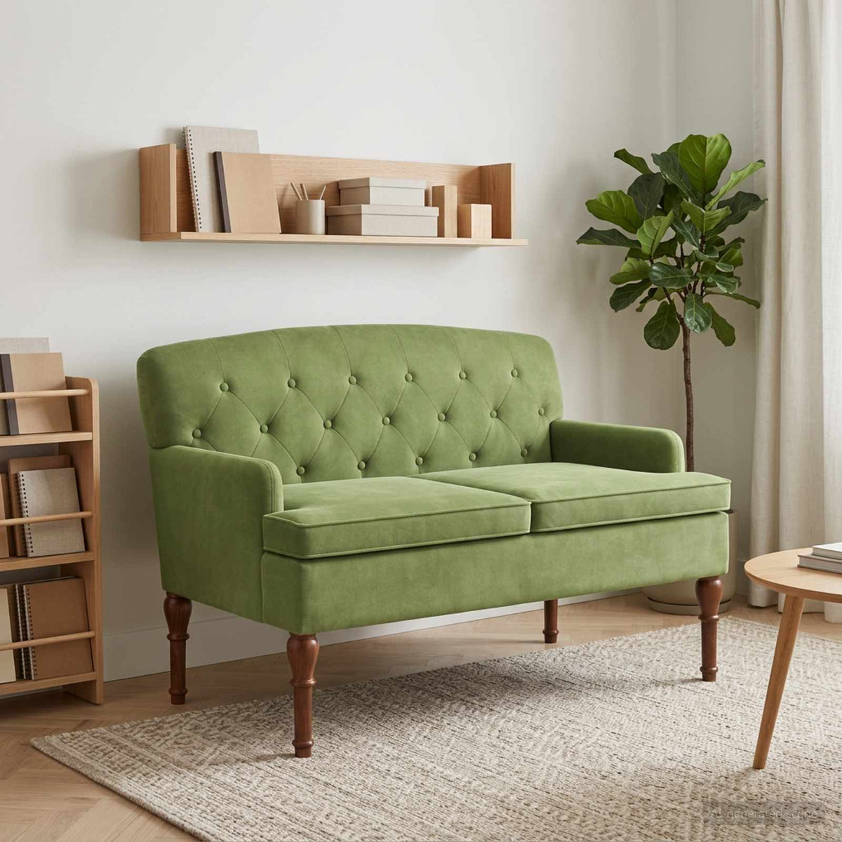 Loveseat con bottoni imbottiti Verde chiaro 111 x 65 x 79 cm | homemem39