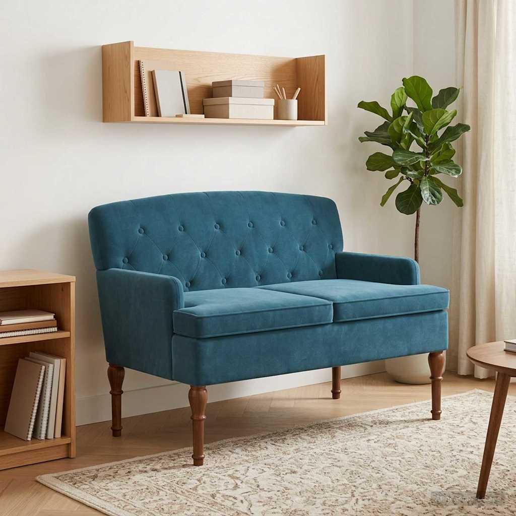 Loveseat con bottoni imbottiti Blu 111 x 65 x 79 cm Velluto | homemem39