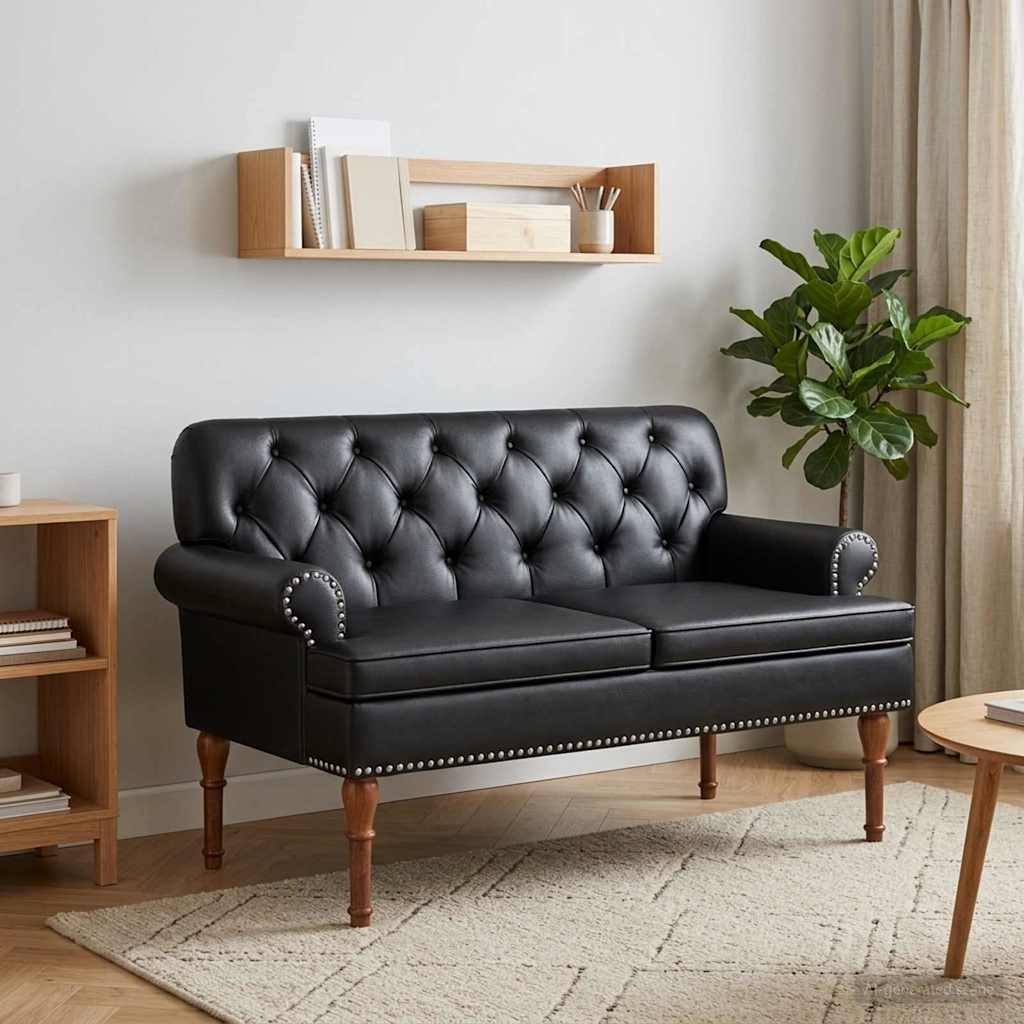 Loveseat con bottoni imbottiti Nero 120 x 65 x 77 cm Similpelle | homemem39