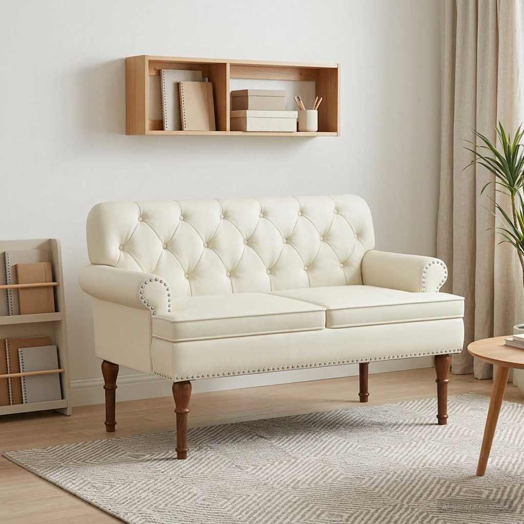 Loveseat con bottoni imbottiti Crema 120 x 65 x 77 cm | homemem39