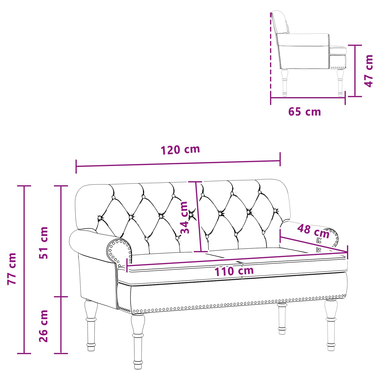 Loveseat con bottoni imbottiti Marrone 120 x 65 x 77 cm | homemem39