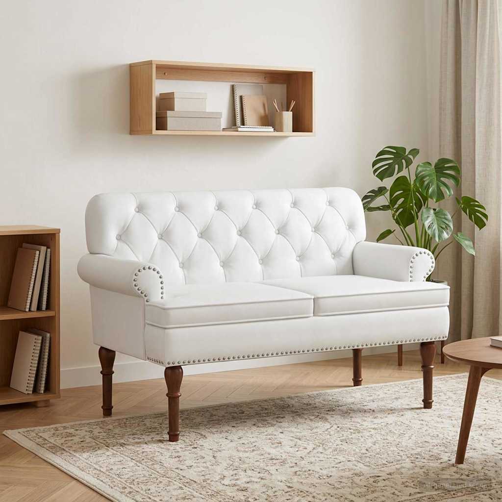 Loveseat con bottoni imbottiti Bianco 120 x 65 x 77 cm | homemem39