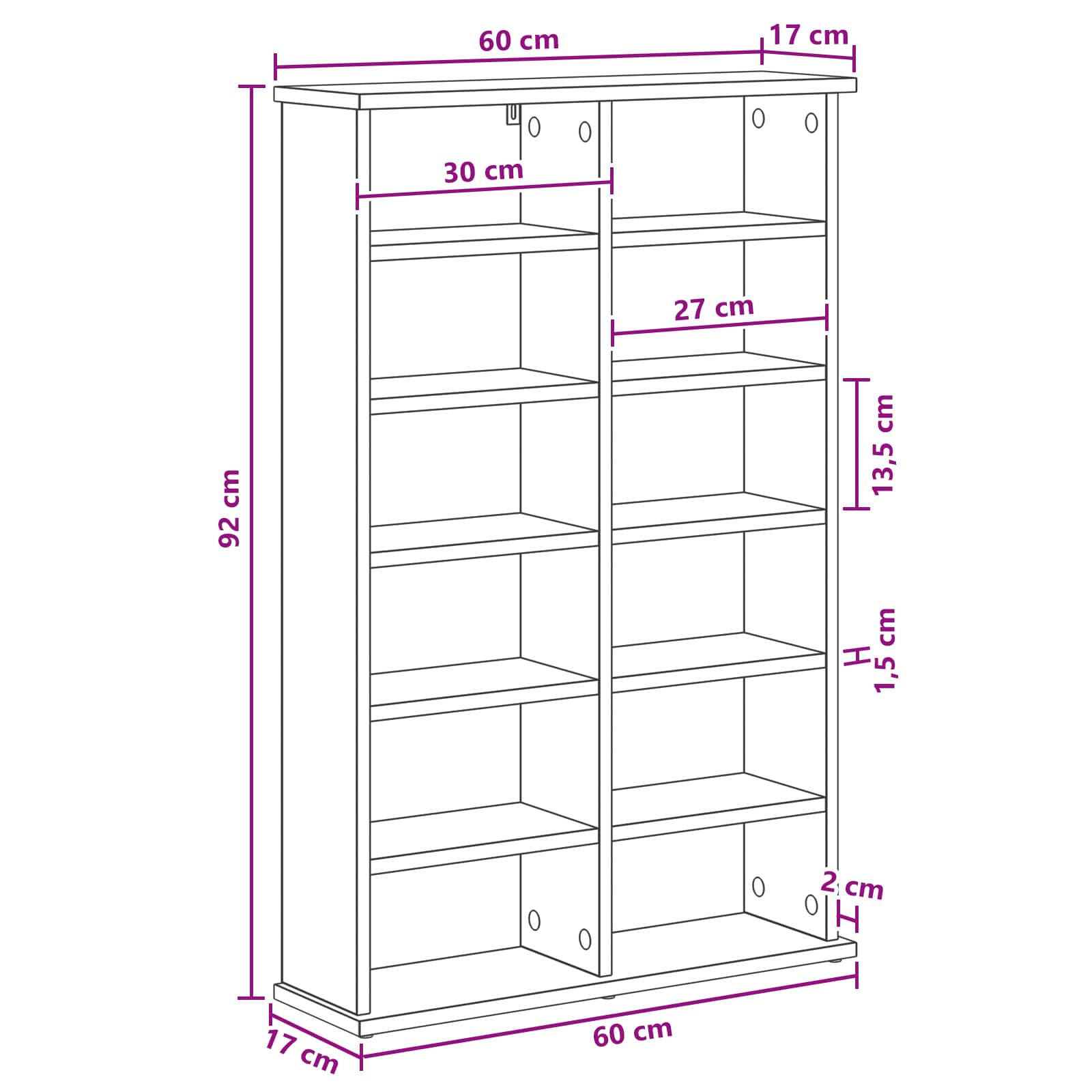 Mobile per CD Bianco 60 x 17 x 92 cm Legno ingegnerizzato | homemem39