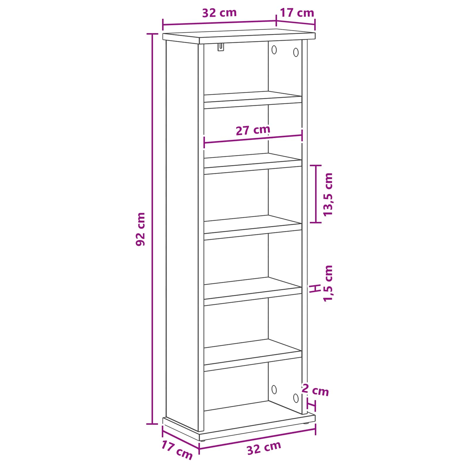 Mobile per CD Rovere Fumo 60 x 17 x 92 cm Legno ingegnerizzato | homemem39